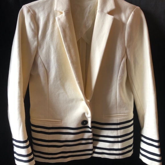 J. CREW Preppy Business Classic Comfortable Medium Cotton Cream and Black Jacket - Picture 2 of 5